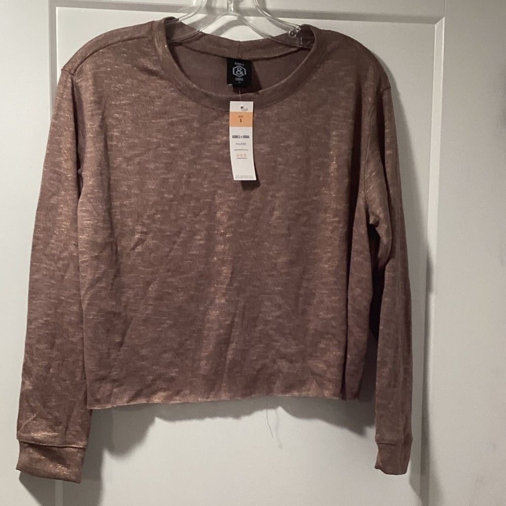 Nwt Agnes & Dora Size S Metallic Cropped Long Sleeve Pullover